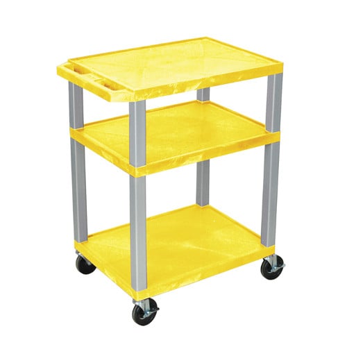 H. Wilson 34" High Tuffy Utility A/V Cart (3-Shelf Nickel Legs)