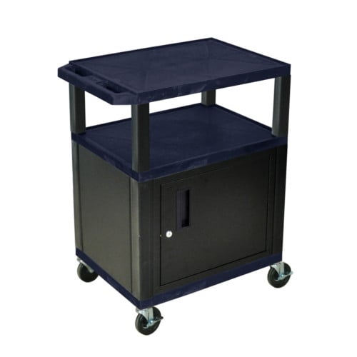 H. Wilson WT34ZC2E-B Navy Blue 34" High Tuffy Utility A/V Cart with Cabinet (3-Shelf Black Legs)