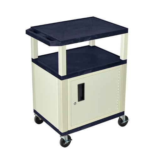H. Wilson WT34ZC3E Navy Blue 34" High Tuffy Utility A/V Cart with Cabinet (3-Shelf Putty Legs)