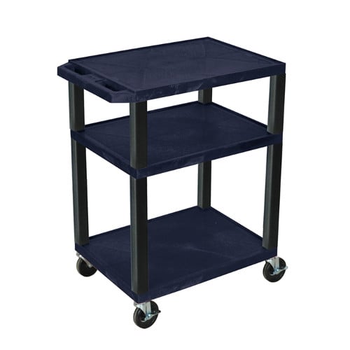 H. Wilson WT34ZE-B Navy Blue 34" High Tuffy Utility A/V Cart (3-Shelf Black Legs)