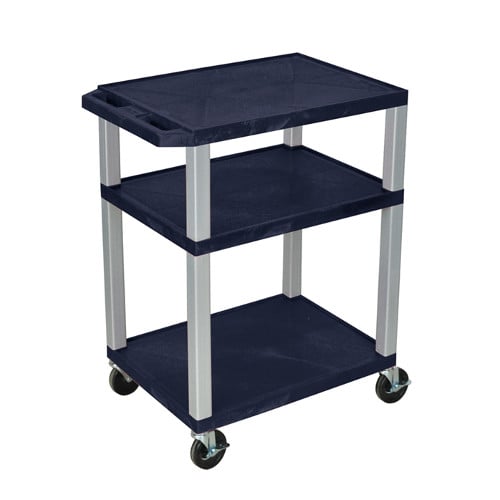 H. Wilson WT34ZE-N Navy Blue 34" High Tuffy Utility A/V Cart (3-Shelf Nickel Legs)