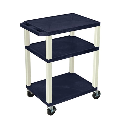 H. Wilson WT34ZE Navy Blue 34" High Tuffy Utility A/V Cart (3-Shelf Putty Legs)