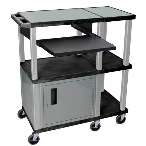 H. Wilson WTPS71E-N Black Presentation Station w/ Pullout Shelf and Nickel Cabinet & Legs