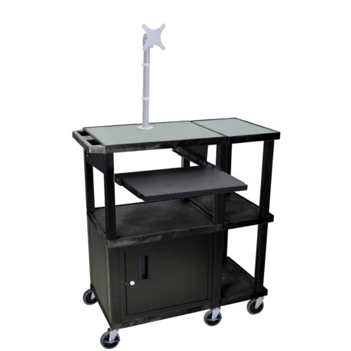H. Wilson WTPS71ME Black Presentation Station w/ LCD Mount, Pullout Shelf and Black Cabinet & Legs