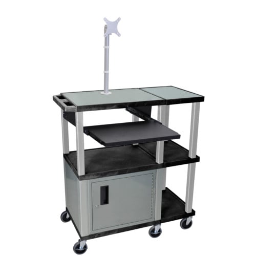 H. Wilson WTPS71ME-N Black Presentation Station w/ LCD Mount, Pullout Shelf and Nickel Cabinet & Legs