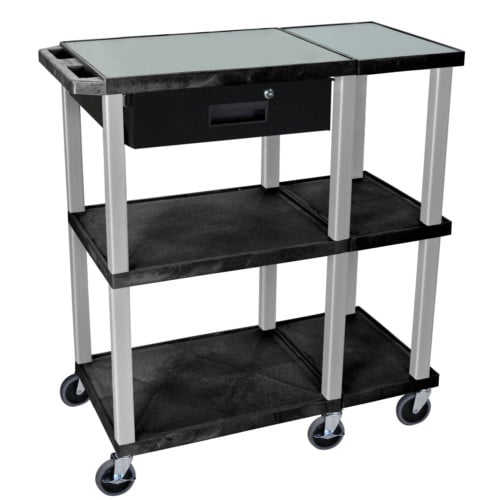 H. Wilson WTPS72E-N Black Presentation Station with Drawer (Nickel Legs)