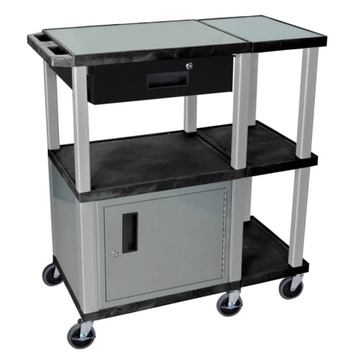 H. Wilson WTPS73GYE-N Gray Presentation Station with Drawer and Nickel Cabinet & Legs