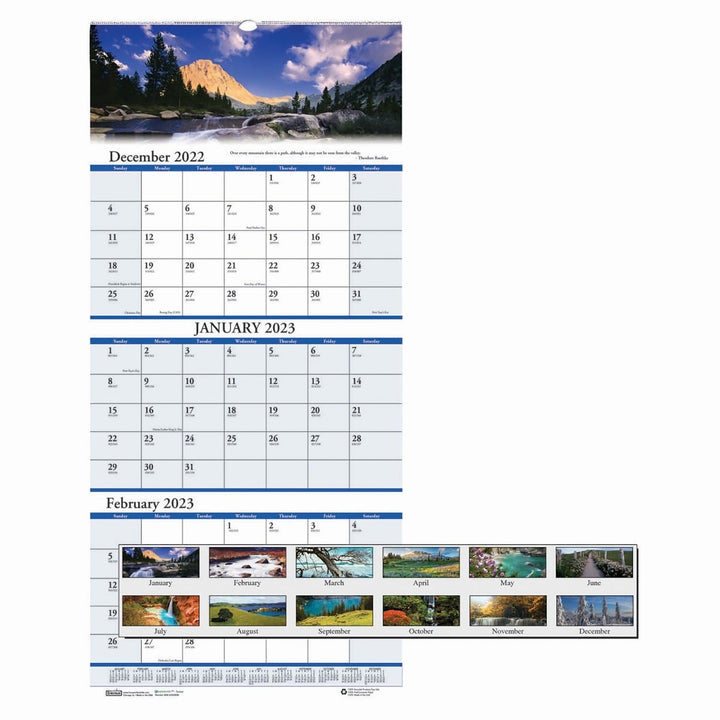 House of Doolittle Scenic 3-Month 12.25" x 27" Vertical Page Layout Wall Calendar 2023