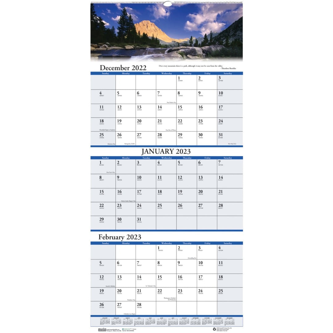 House of Doolittle Scenic 3-Month 12.25" x 27" Vertical Page Layout Wall Calendar 2023