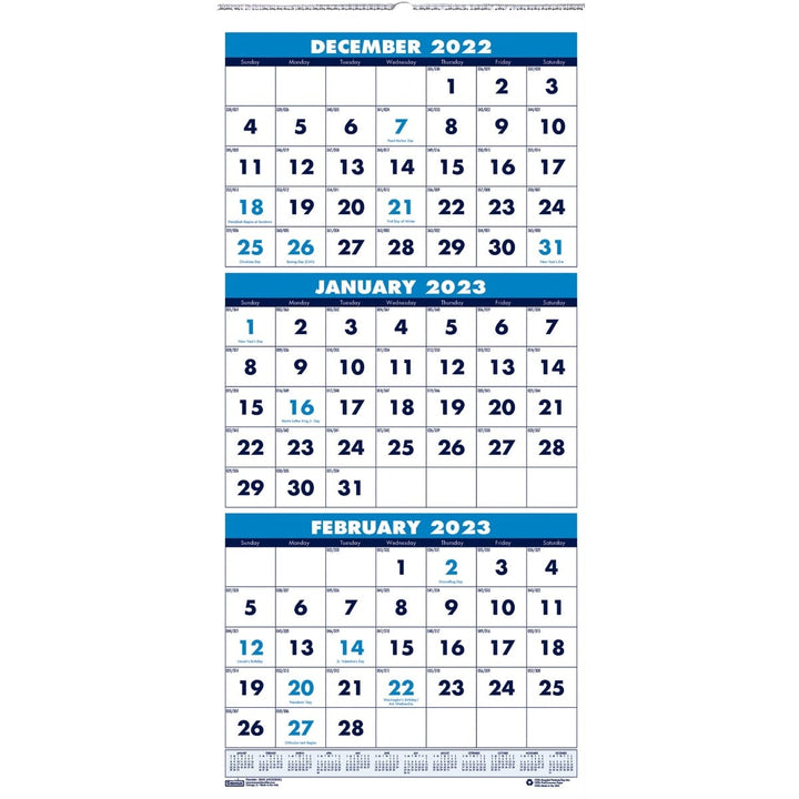 House of Doolittle Three-Month 12.25" x 27" Vertical Page Layout Wall Calendar (Dec 2022-Jan 2024)