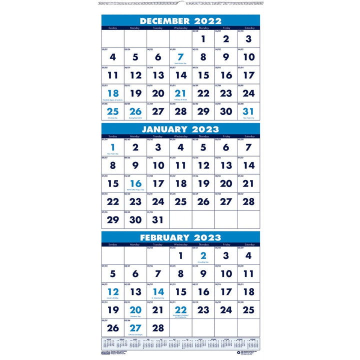 House of Doolittle Three-Month 8" x 17" Vertical Page Layout Wall Calendar (Dec 2022-Jan 2024)