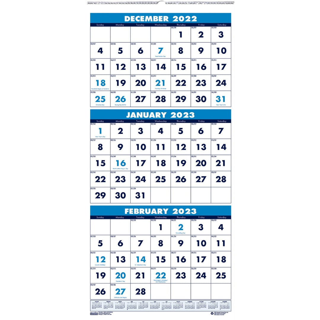 House of Doolittle Three-Month Vertical Page Layout Wall Calendar (Dec 2022-Jan 2024)