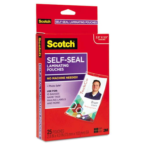 Scotch 2-5/16" x 4-1/16" ID Badge/Tag Self-Seal Laminating Pouches - 25pk