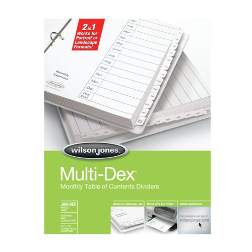 Wilson Jones Black/White Jan-Dec Tab MultiDex Indexes - W90301