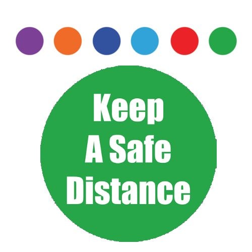 "Keep a Safe Distance" 11" Round Non-Slip Floor Stickers - 5pk