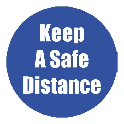 "Keep a Safe Distance" Blue 11" Round Non-Slip Floor Stickers - 5pk
