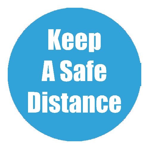 "Keep a Safe Distance" Cyan 11" Round Non-Slip Floor Stickers - 5pk