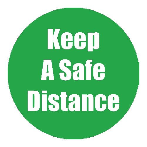 "Keep a Safe Distance" Green 11" Round Non-Slip Floor Stickers - 5pk