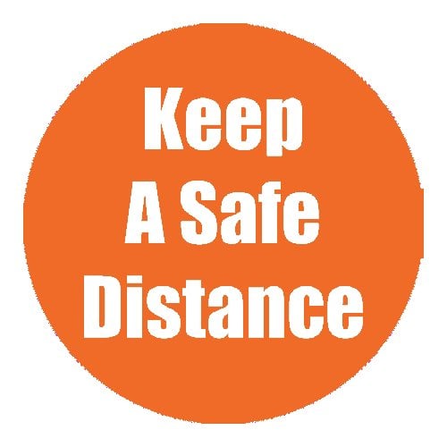 "Keep a Safe Distance" Orange 11" Round Non-Slip Floor Stickers - 5pk