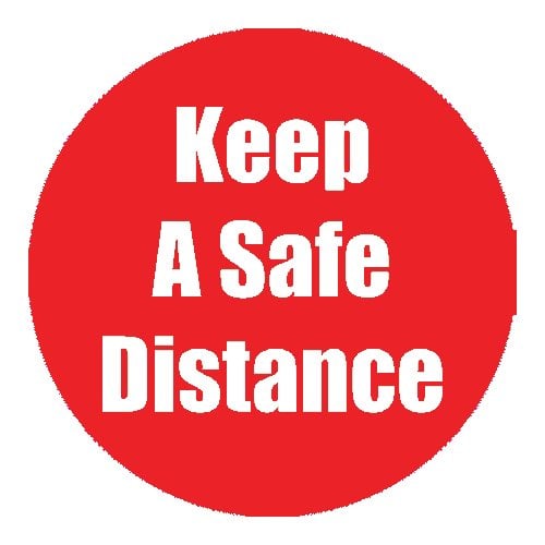 "Keep a Safe Distance" Red 11" Round Non-Slip Floor Stickers - 5pk