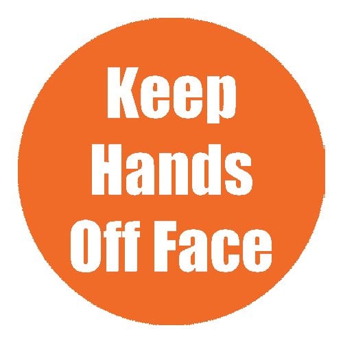"Keep Hands Off Face" Orange 11" Round Non-Slip Floor Stickers - 5pk