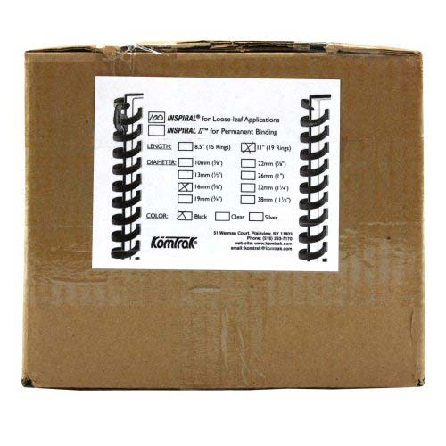 Komtrak Inspiral 16mm Black 19-Ring Spiral Combs - 100pk