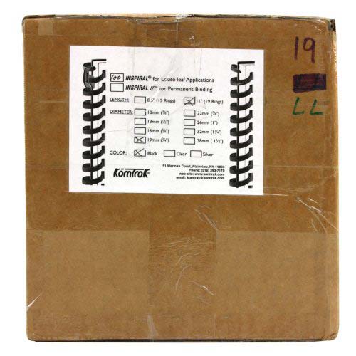 Komtrak Inspiral 19mm Black 19-Ring Spiral Combs - 100pk