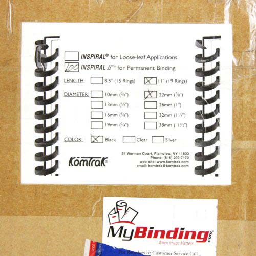 Komtrak Inspiral II 22mm Black 19-Ring Spiral Combs - 100pk