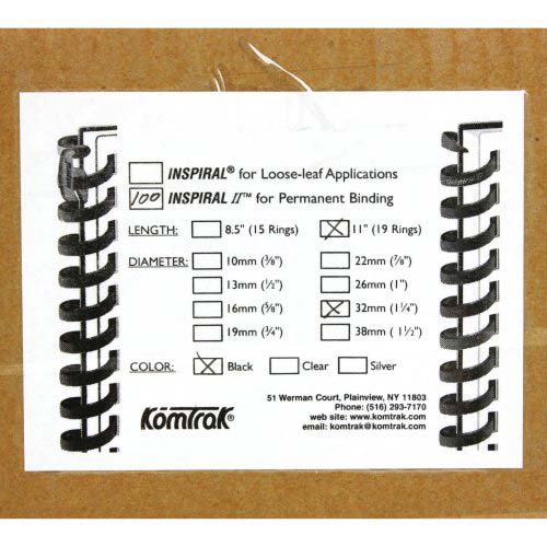 Komtrak Inspiral II 32mm Black 19-Ring Spiral Combs - 100pk
