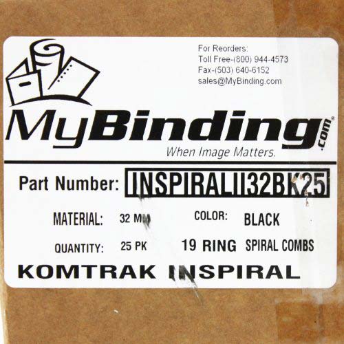 Komtrak Inspiral II 32mm Black 19-Ring Spiral Combs - 25pk