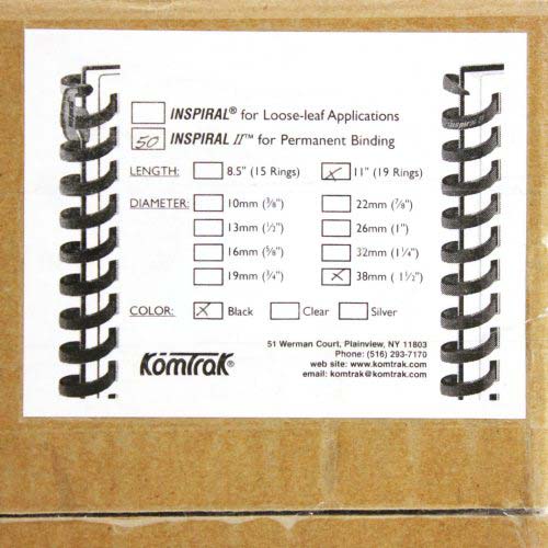 Komtrak Inspiral II 38mm Black 19-Ring Spiral Combs - 100pk