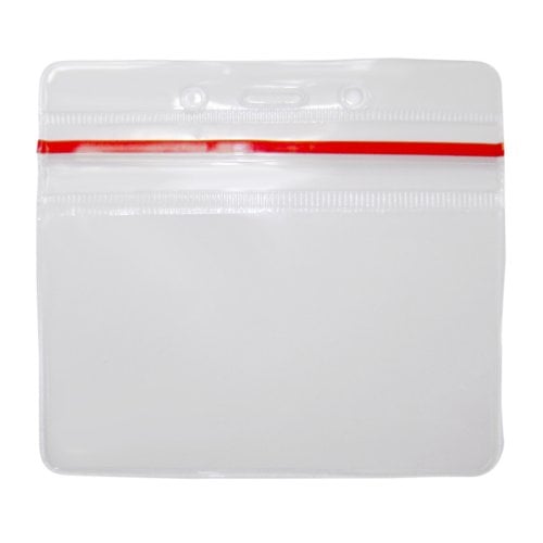Laminex 10mil Clear Vinyl Horizontal Badge Holder with Red Zipper Closure - 100pk