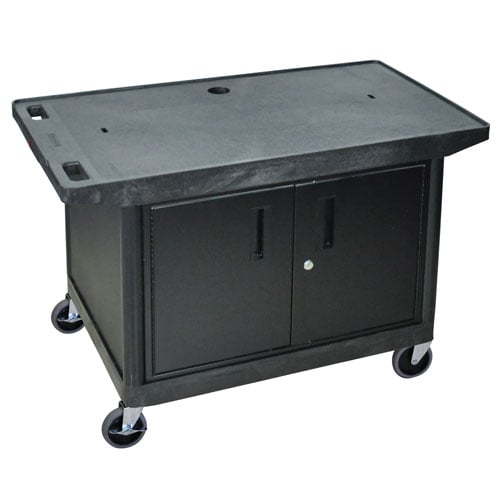 Luxor LE27WT-B 27" High Black Wide Top 2-Shelf A/V Utility Cart with Cabinet
