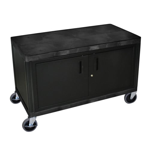 Luxor 2-Shelf Black Industrial Utility Cart with Cabinet