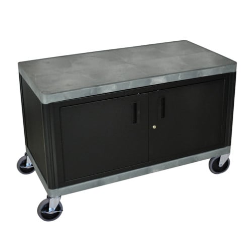 Luxor 2-Shelf Gray Industrial Utility Cart with Cabinet