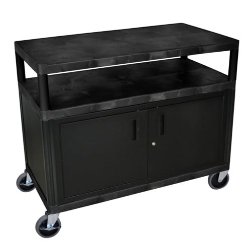 Luxor 3-Shelf Black Industrial Utility Cart with Cabinet