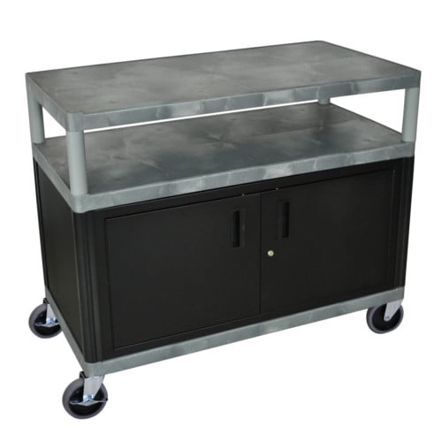 Luxor 3-Shelf Gray Industrial Utility Cart with Cabinet