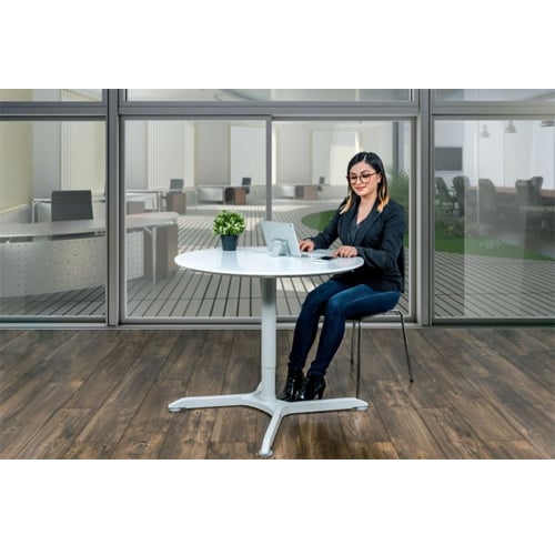 Luxor 32" Pneumatic Height Adjustable Caf�� White Round Table - LX-PNADJ-32RD