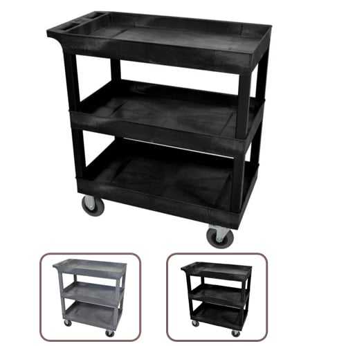 Luxor 32" x 18" 3-Tub Shelf Utility Carts w/ Semi-Pneumatic Casters