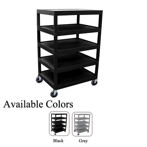 Luxor 32" x 24" 5-Flat Shelf Molded Plastic Utility Cart