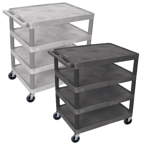 Luxor 32" x 24" 4-Flat Shelf Molded Plastic Utility Carts