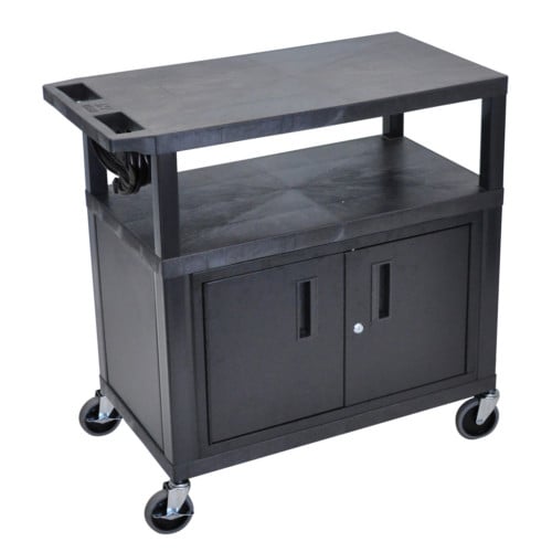 Luxor 34" High Black 3-Flat Shelf Presentation Station with Cabinet