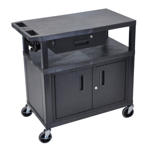 Luxor 34" High Black 3-Flat Shelf Presentation Station with Drawer and Cabinet
