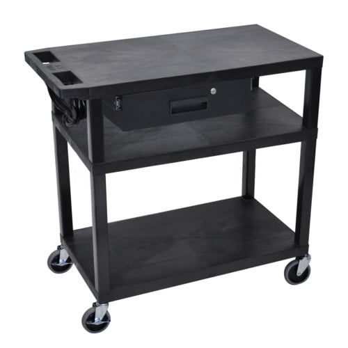 Luxor 34" High Black 3-Flat Shelf Presentation Station with Drawer