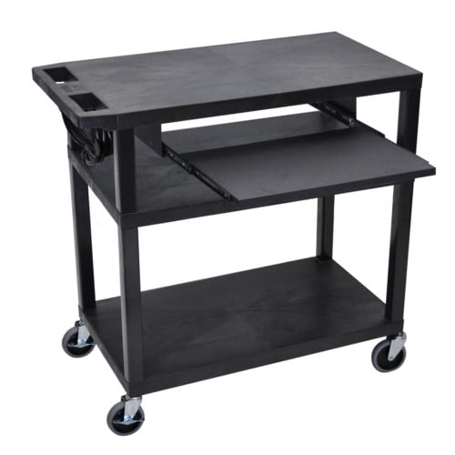 Luxor 34" High Black 3-Flat Shelf Presentation Station with Pullout Shelf