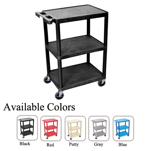 Luxor 34" Molded Plastic 3-Shelf Utility Carts