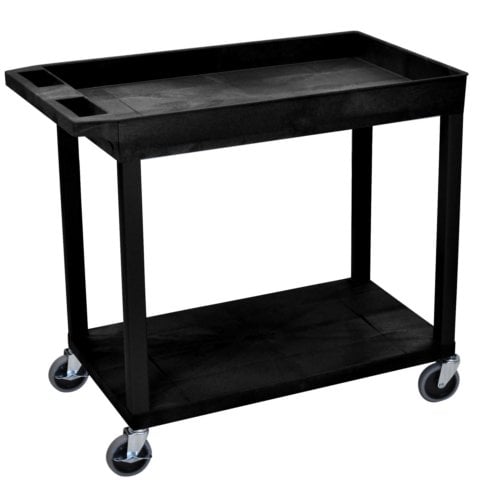 Luxor EC12-B 32" x 18" Black 1-Tub/1-Flat Shelf Utility Cart
