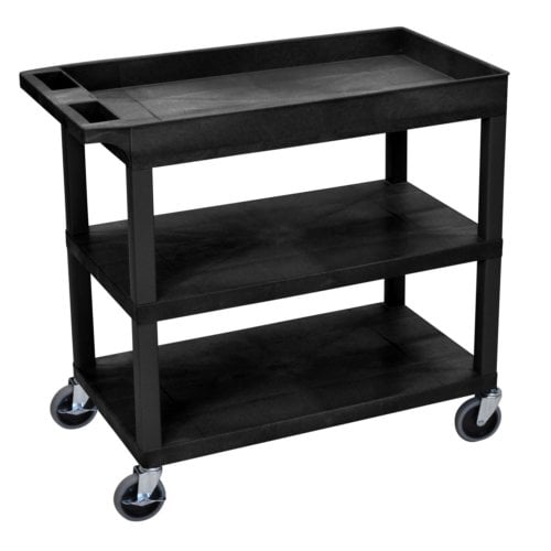 Luxor EC122-B 32" x 18" Black 2-Flat/1-Tub Top Shelf Utility Cart