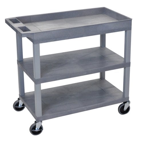 Luxor EC122-G 32" x 18" Gray 2-Flat/1-Tub Top Shelf Utility Cart