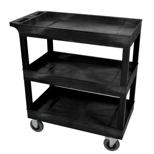 Luxor EC111SP5-B 32" x 18"  Black 3-Tub Shelf Utility Cart w/ Semi-Pneumatic Casters - Clearance Sale